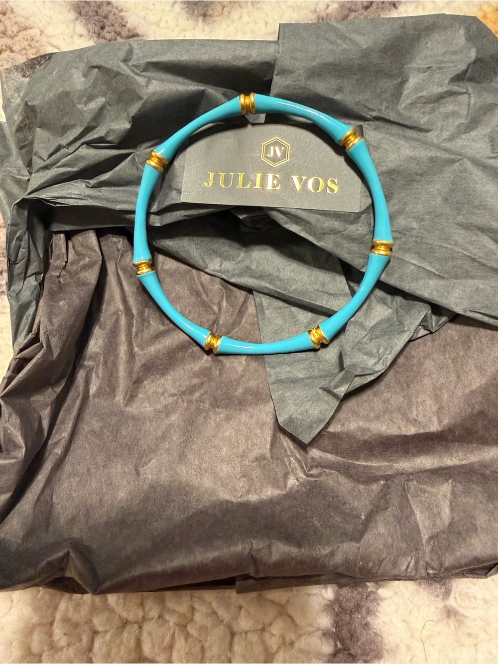 Julie Vos Bahamian Blue Enamel Bangle with Gold Accents